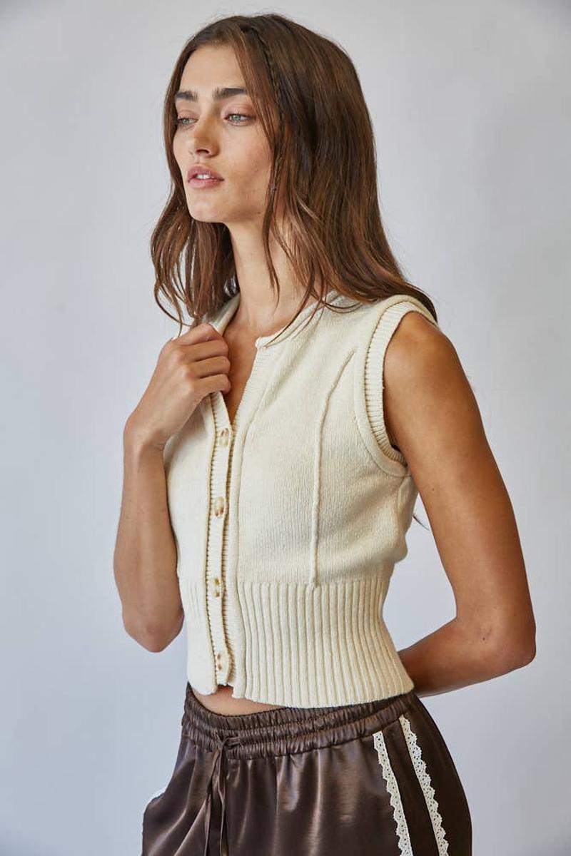Creamon - Natural Roll Up Neck Sweater Vest Top