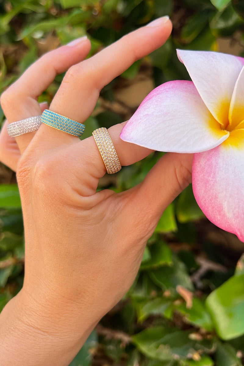 Native Gem - Mini Billionaire Cigar Band Ring with Turquoise in 14k Gold Vermeil - Size 7