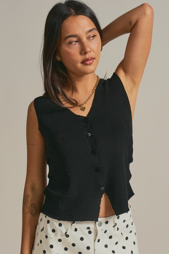 Urban Daizy - Button-Front Knit Vest Top with Side Detail
