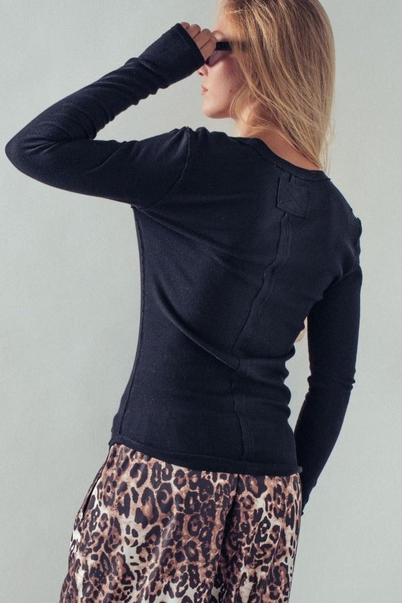 Urban Daizy - Ribbed Henley Long Sleeve Top