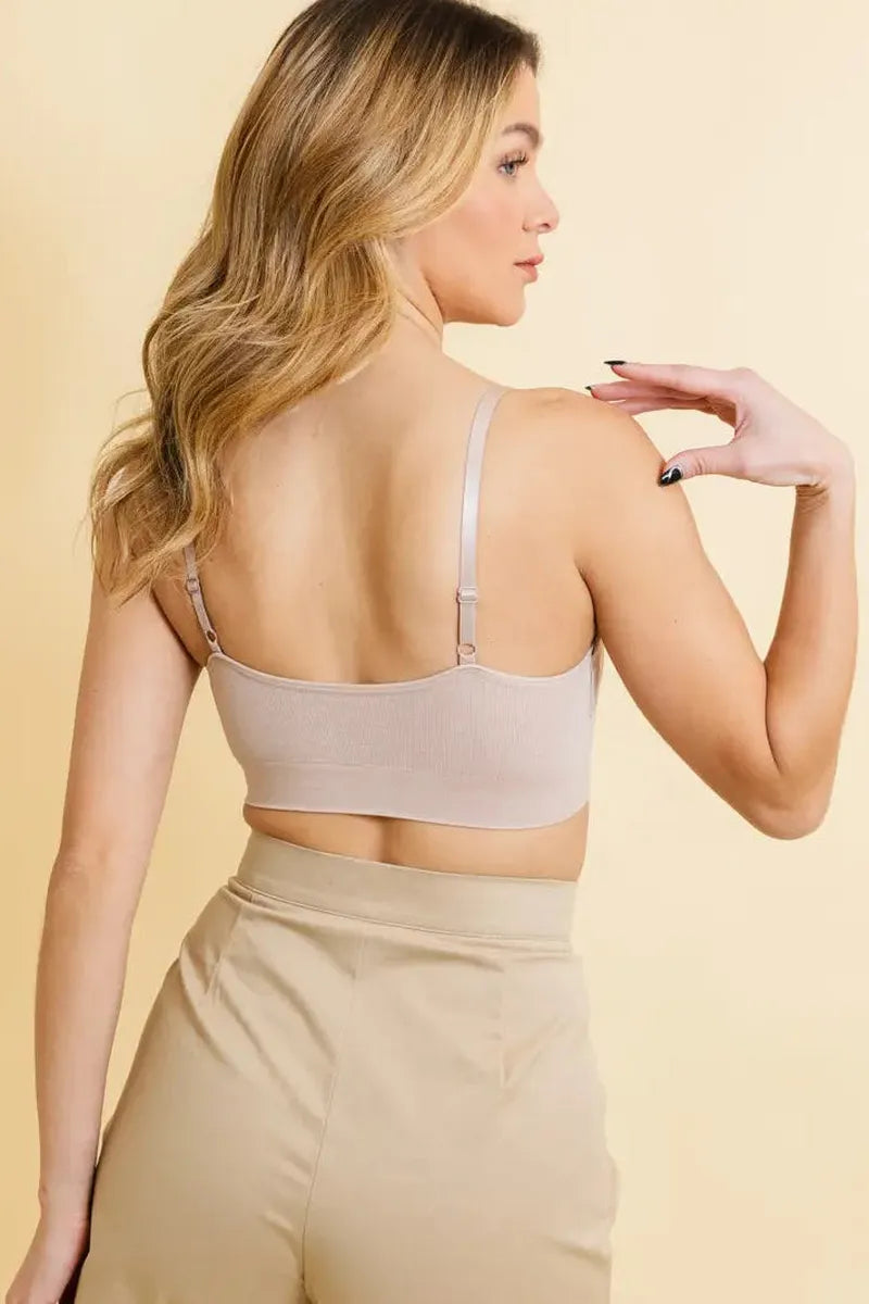 Leto Accessories - Ultra Soft Lace Trim Ribbed Padded Seamless Bralette