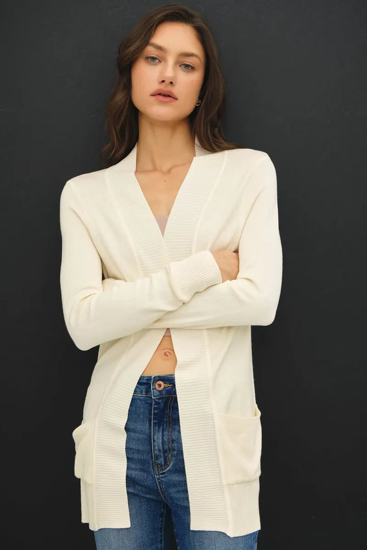 Be Cool - Cotton Blend Knit Open Front Cardigan in Snow White