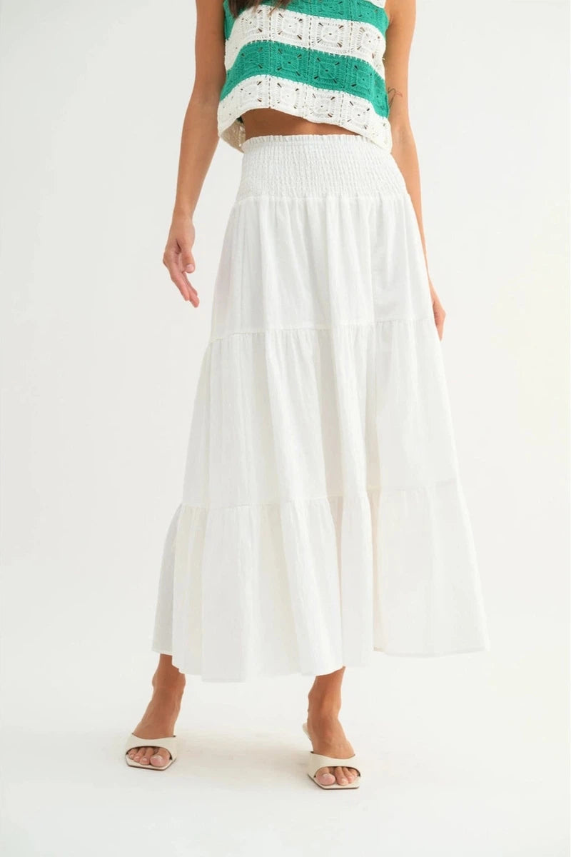 Wishlist Apparel - Cotton Tiered Midi Skirt in Off White