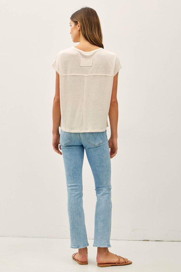 Be Cool - Linen Blended Cap Sleeve Boxy Tee in Natural