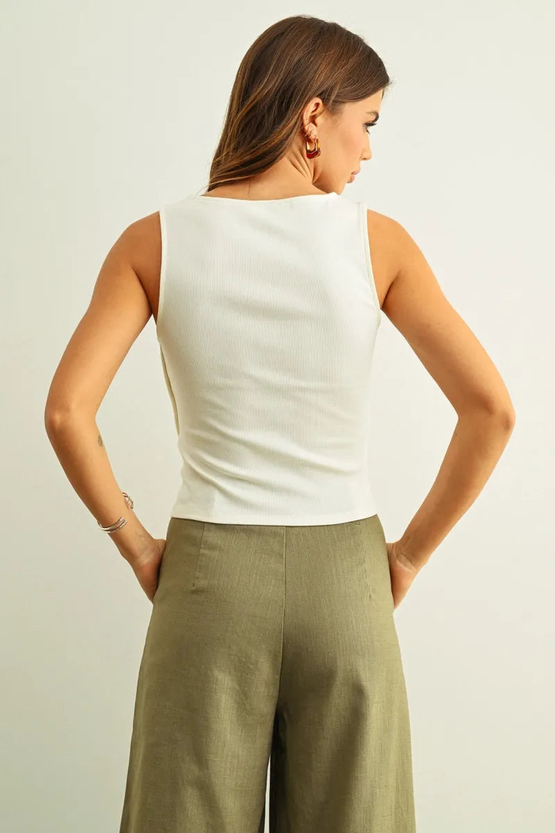 Miou Muse - Ribbed Tank with Button Side Detail
