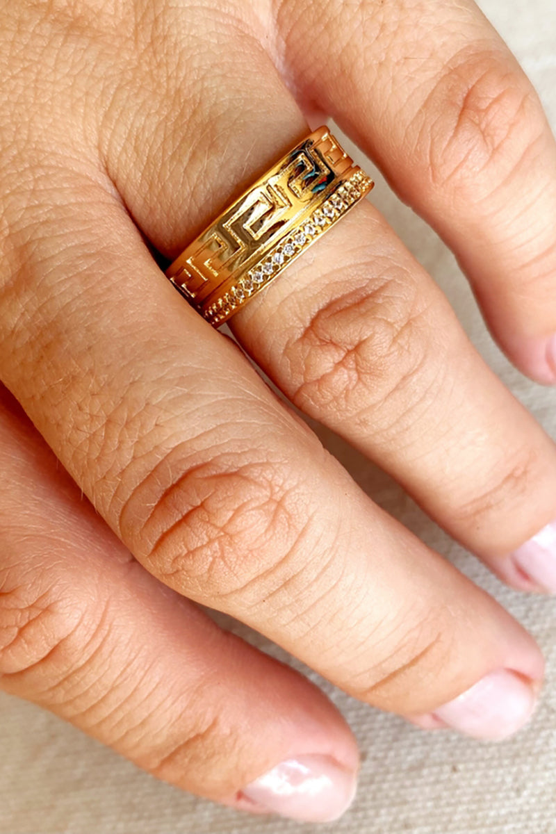 GoldFi - 18k Gold Filled Greek Pattern Band Ring with Cubic Zirconia Detail