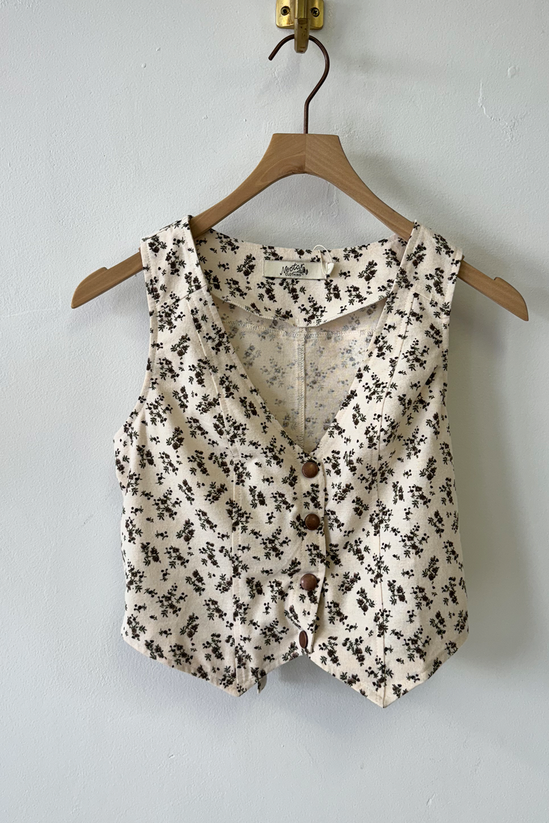 Nectar Clothing - Button Up Floral Vest in Cream