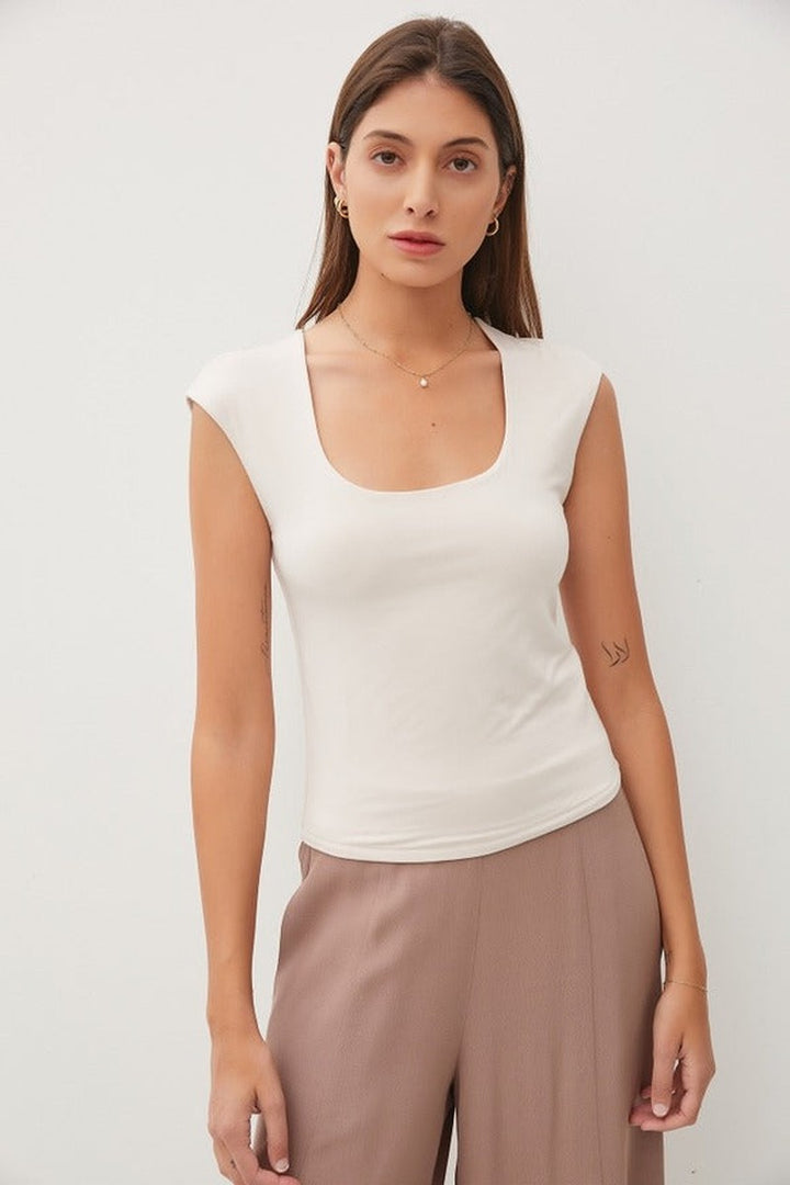 Be Cool - Basic Cap Sleeve Knit Top in Ecru
