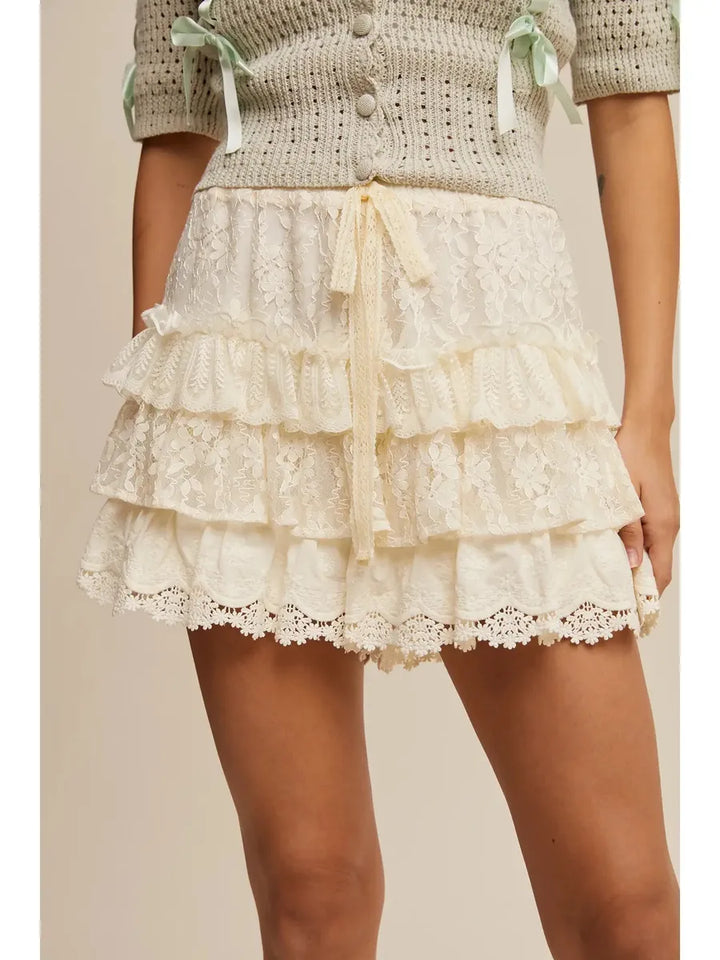 Listicle - Lace Tiered Shorts with Ruffle Details