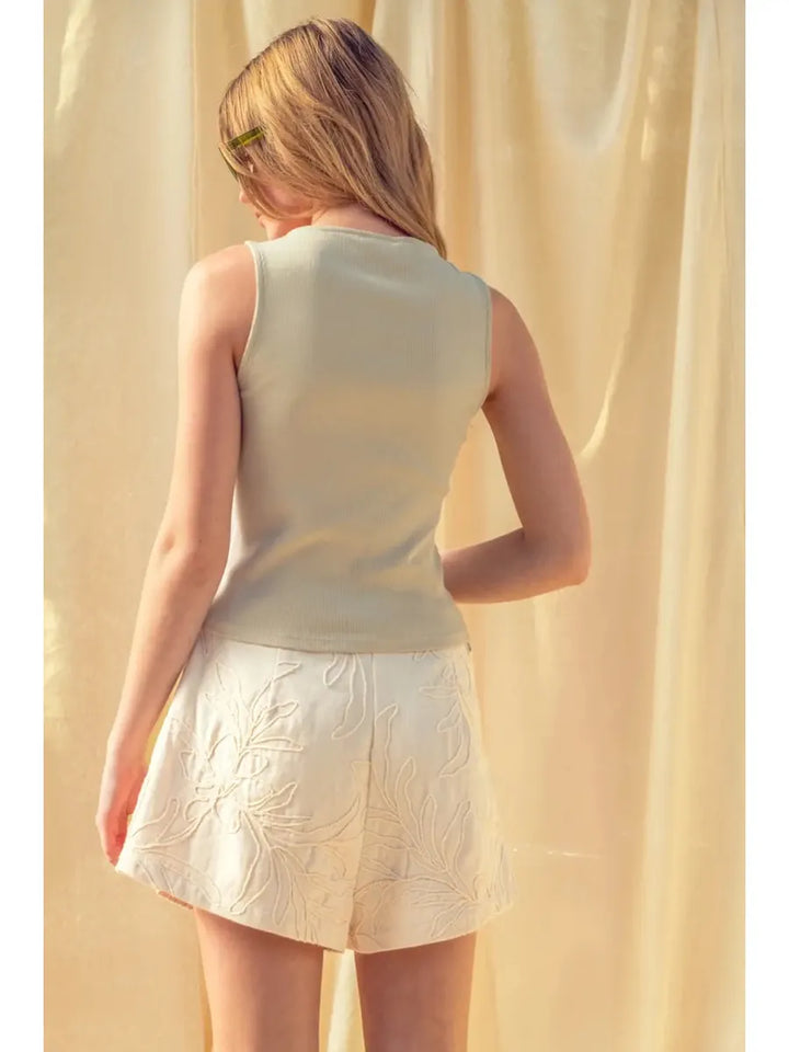 Miou Muse - Ribbed Tank with Button Side Detail
