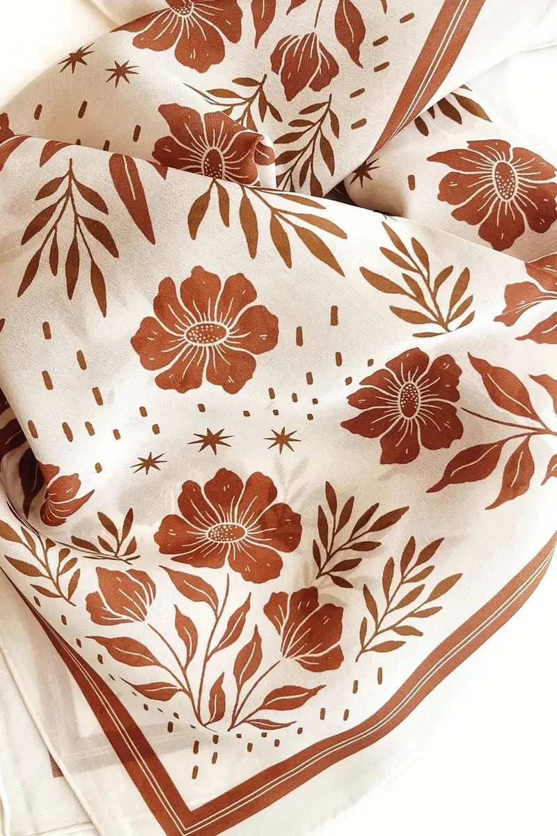 Flora West Design - 100% Silk Bandana Scarf - Desert Floral Western Earth Tones