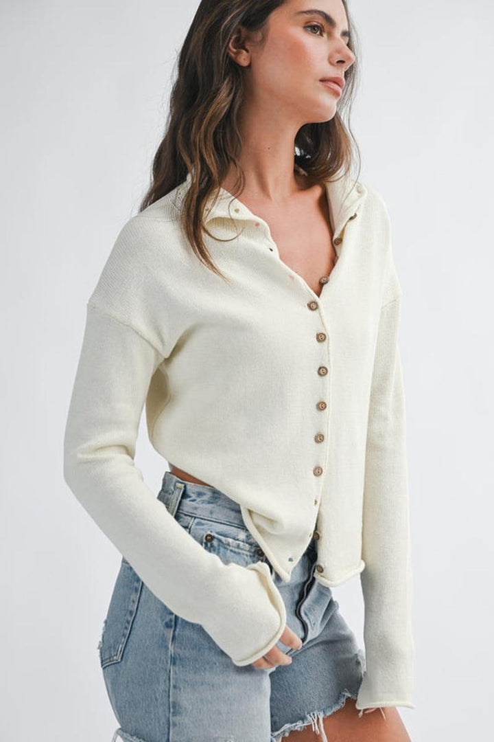 AEMI + CO - Button Front Cropped Knit Cardigan