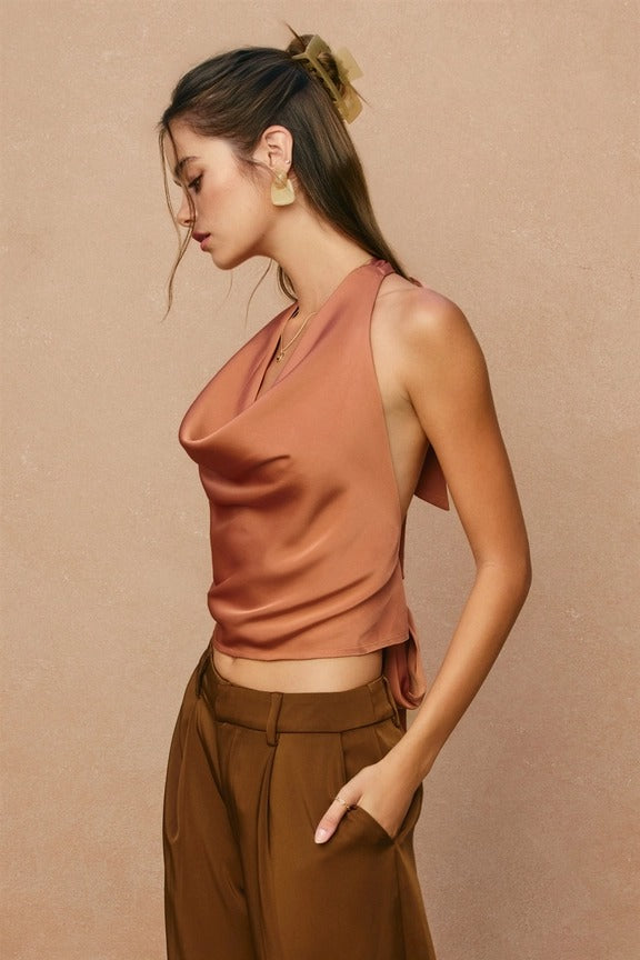 Dress Forum - Satin Halter Neck Open Back Top