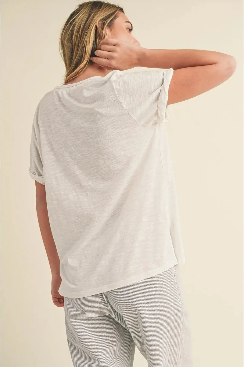 AEMI+CO - Zoie V-Neck Short Sleeve Tee in White Contemporary