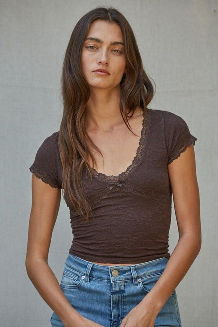 By Together - Knit Jacquard Pattern Seamless V-Neck Top