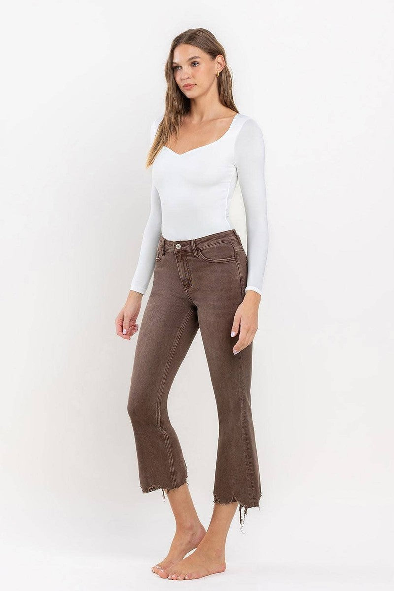 VERVET by Flying Monkey - Potting Soil - High Rise Distressed Hem Crop Flare Jean
