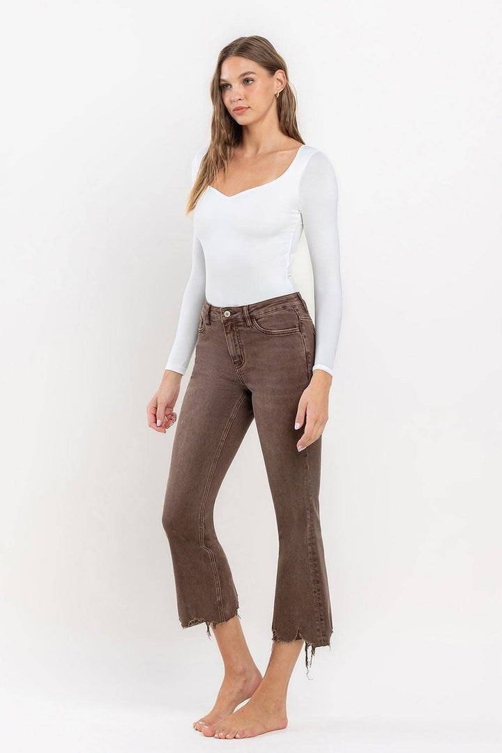 VERVET by Flying Monkey - Potting Soil - High Rise Distressed Hem Crop Flare Jean