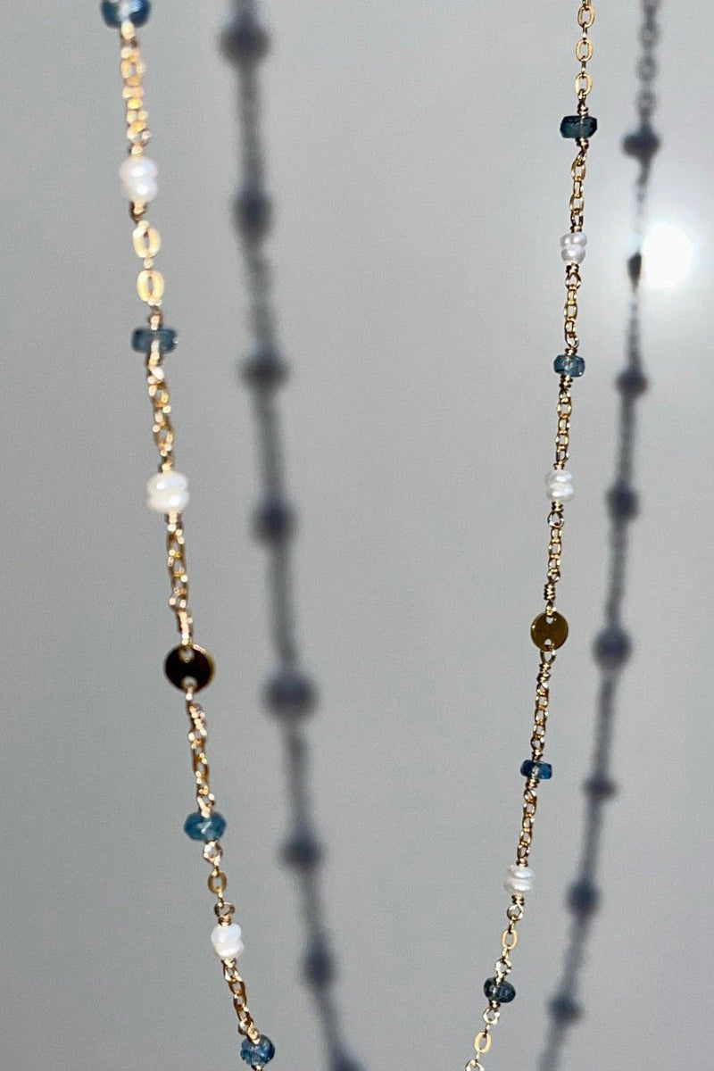 Tree Myriah - Kyanite and Pearl Lotus Necklace in Gold