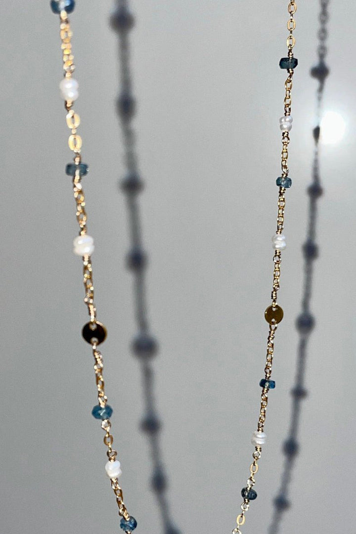 Tree Myriah - Kyanite and Pearl Lotus Necklace in Gold