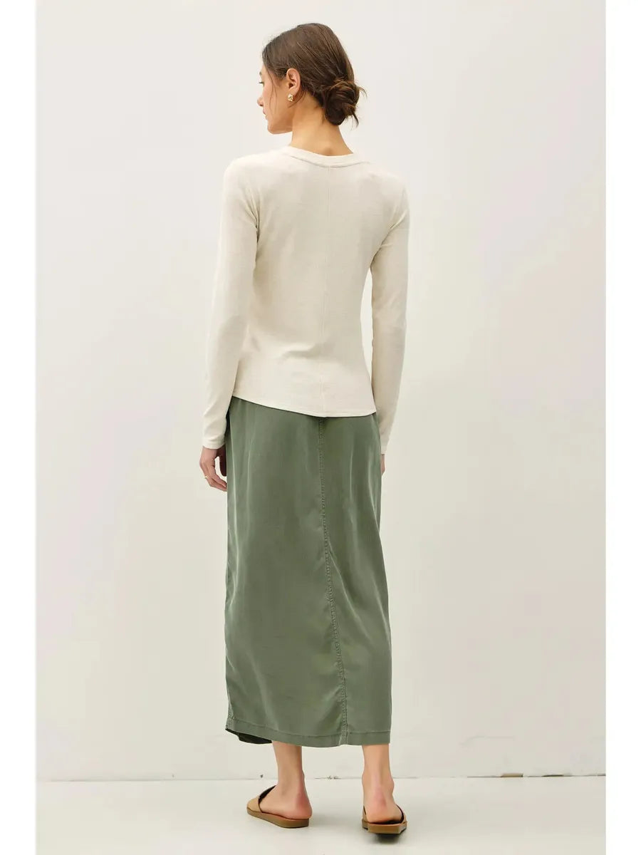 Be Cool - Modal Classic Ribbed Longsleeve Henley Basic Top in Oatmeal