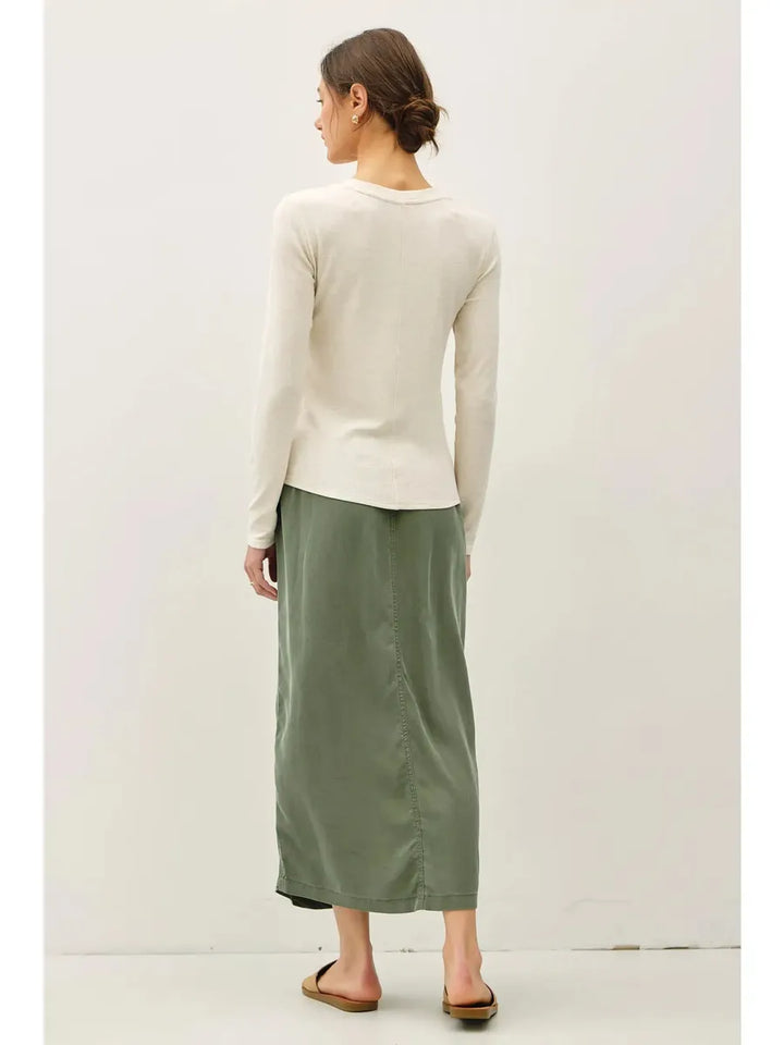 Be Cool - Modal Classic Ribbed Longsleeve Henley Basic Top in Oatmeal