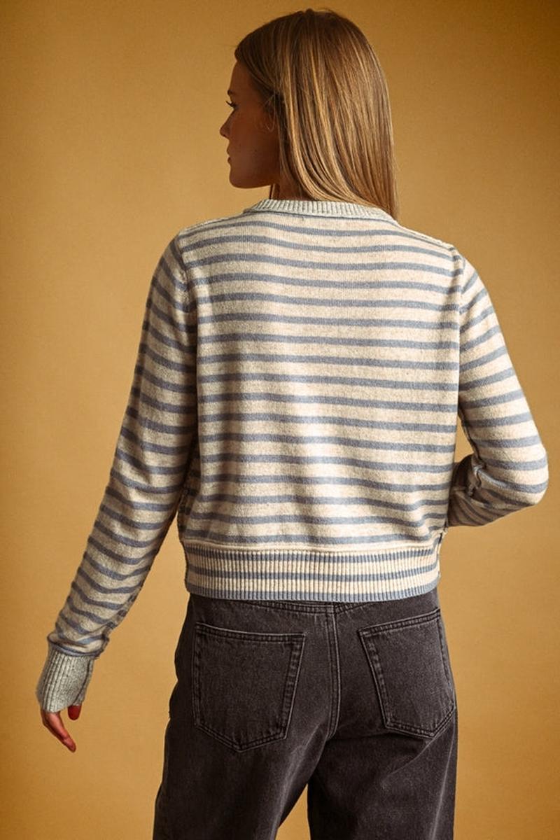 MIOU MUSE - Striped Pattern Button Front Cardigan