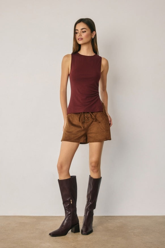 Dress Forum - Ruched Ribbed Knit Slit Tank Top