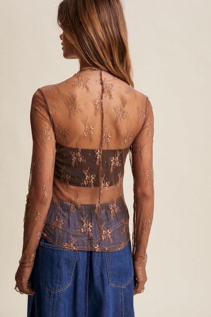 Listicle - Sheer Lace Long-Sleeve Top