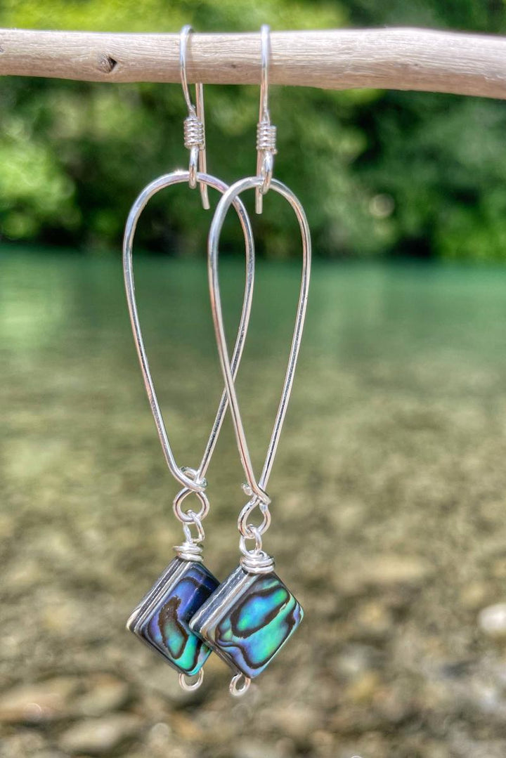 Quinn Sharp - Long Inverted Abalone Hoops in Sterling Silver
