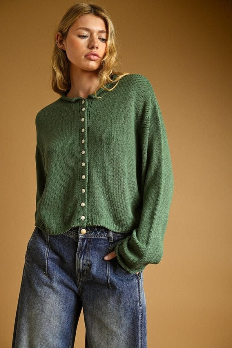 MIOU MUSE - Button Front Easy Knitted Cardigan