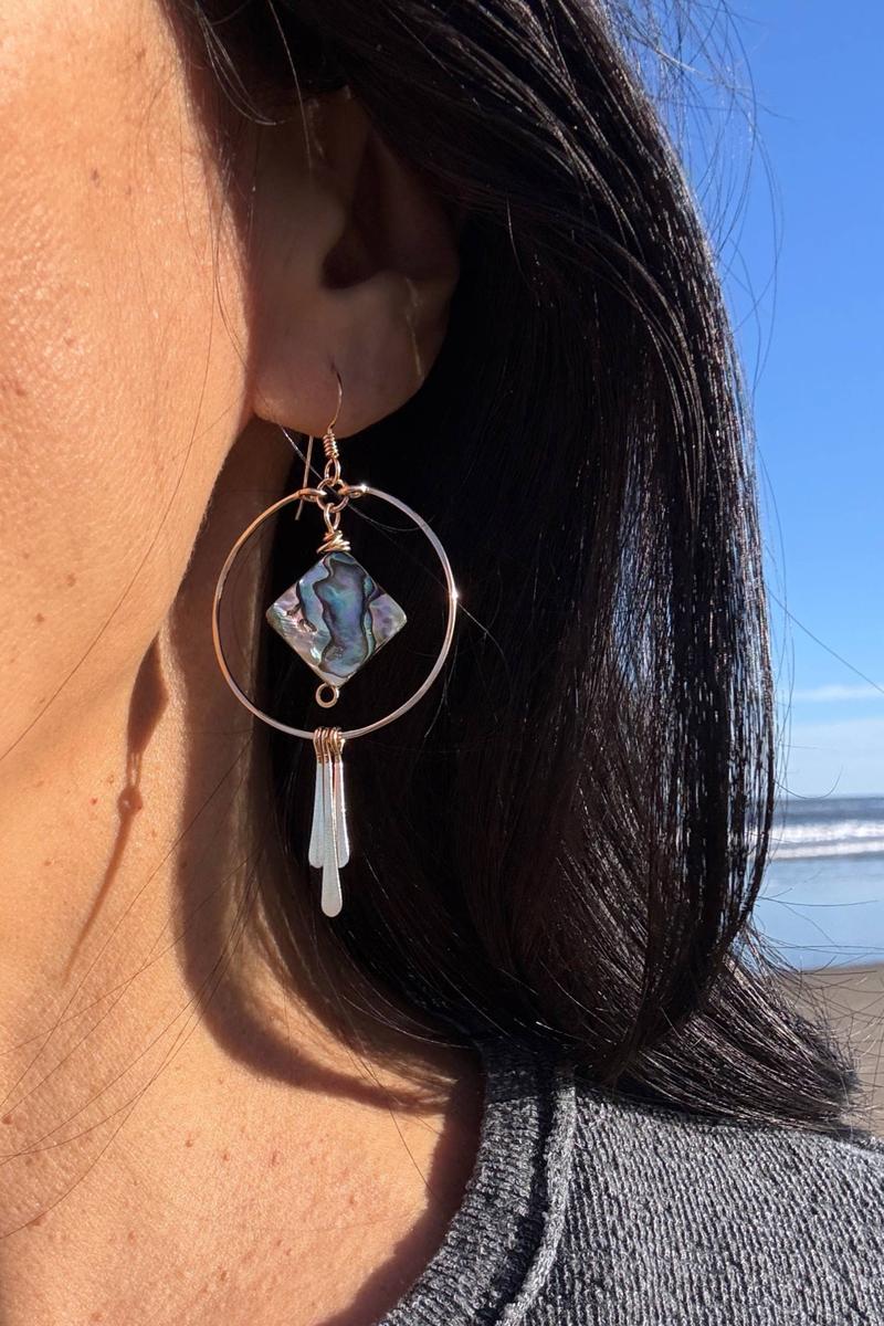 Quinn Sharp - Circle Hoop Diamond Abalone Triple Fringe