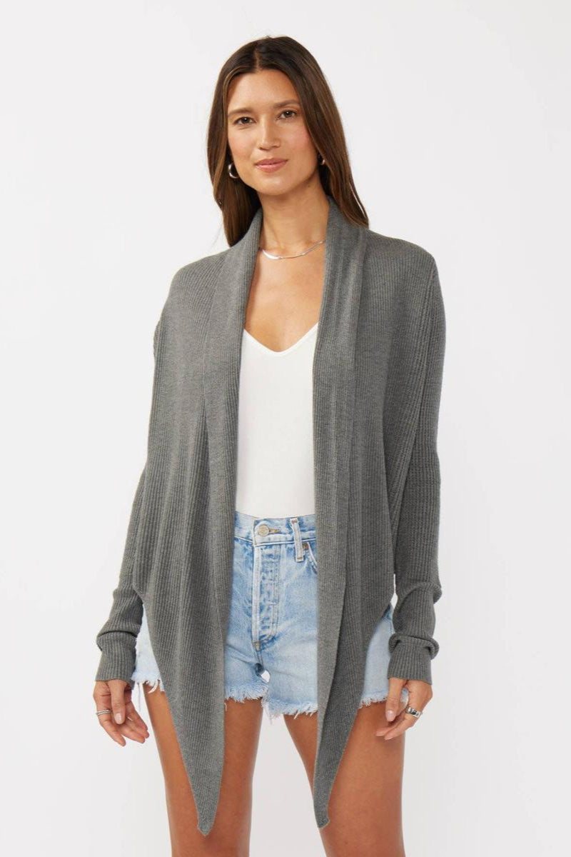 Lovestitch - Waffle Knit Long Sleeve Tie Front Cardigan in Black