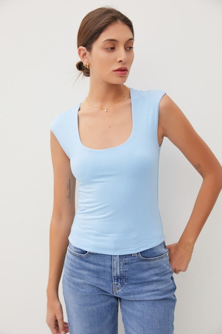 Be Cool - Basic Cap Sleeve Knit Top in Sky