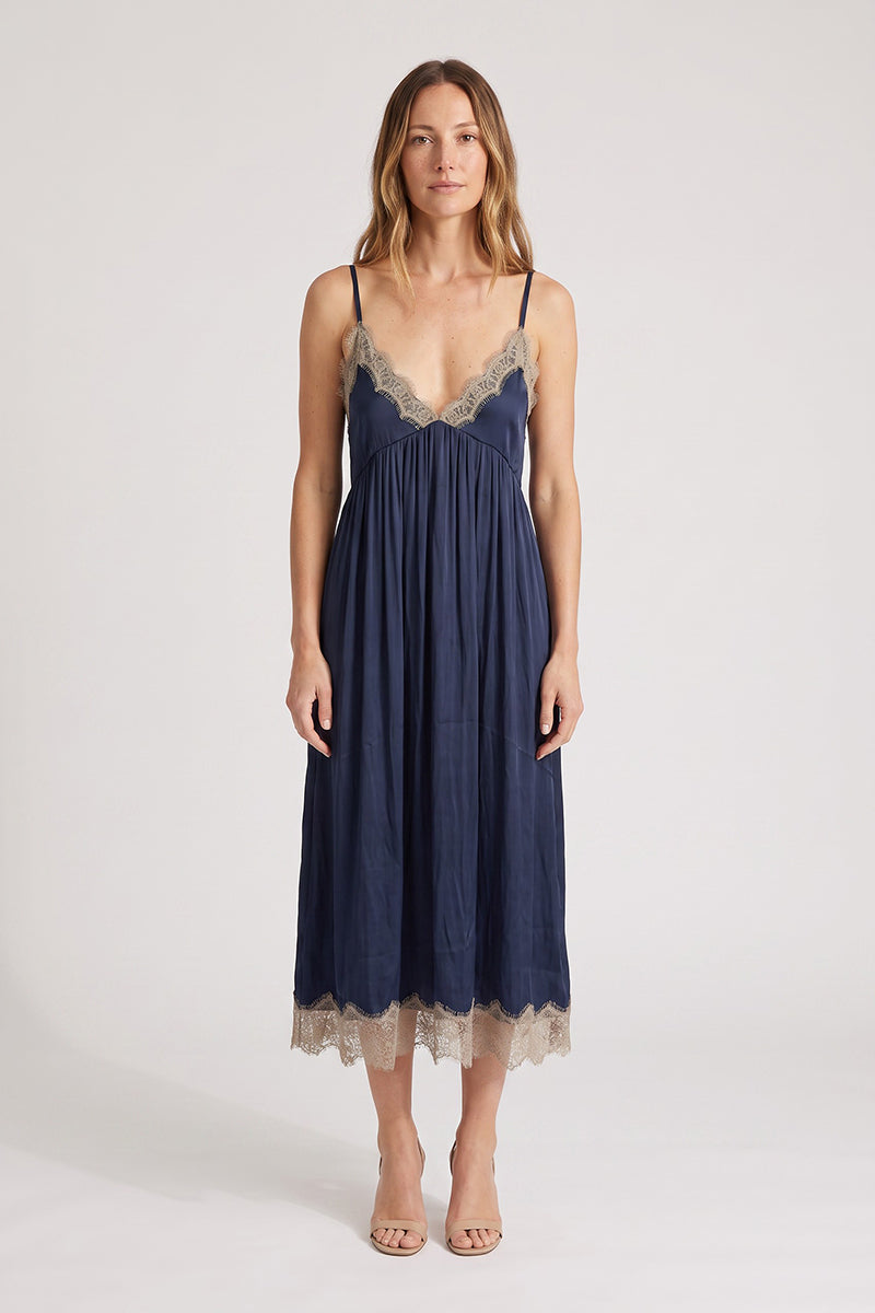 Lovestitch - Lace Trim V-Neck Midi Dress