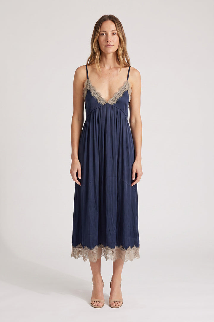 Lovestitch - Lace Trim V-Neck Midi Dress