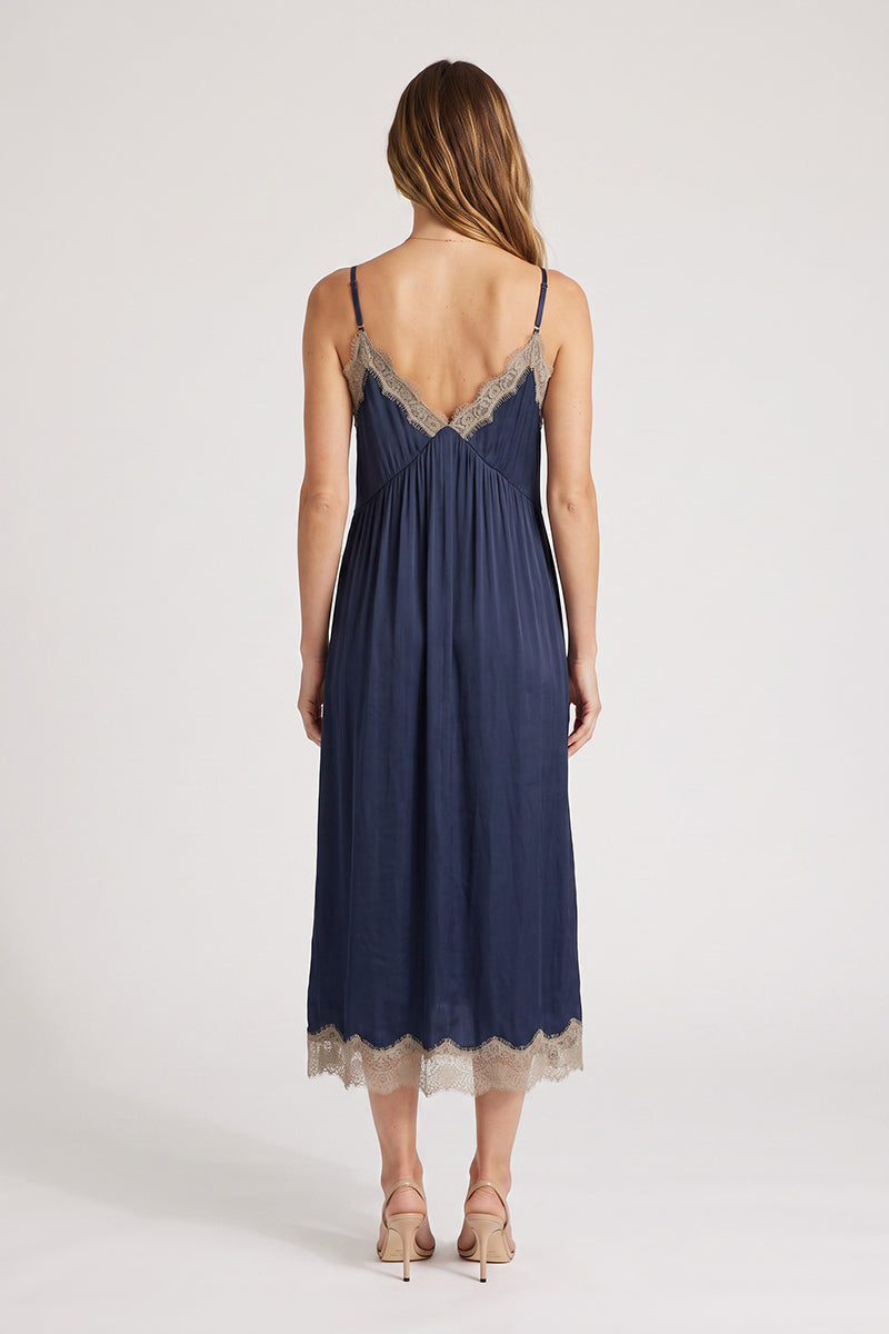 Lovestitch - Lace Trim V-Neck Midi Dress