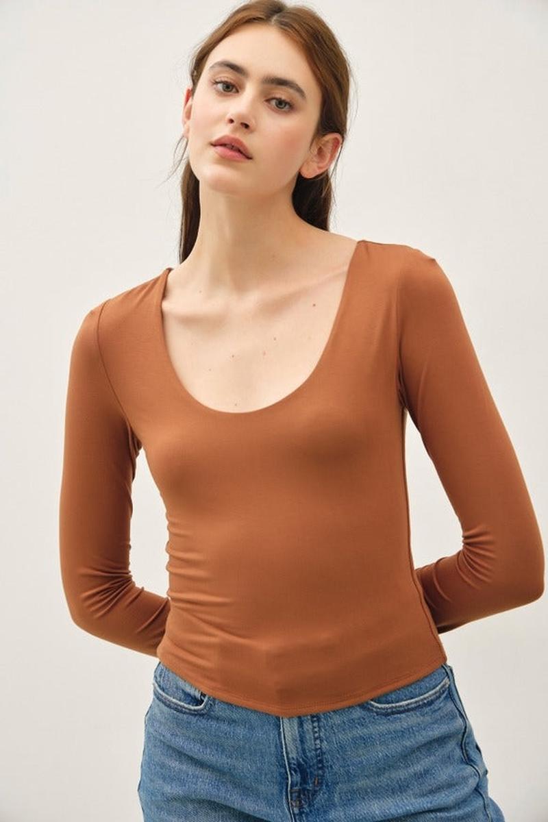 Be Cool - Solid Long Sleeve Scoop Neck Basic top