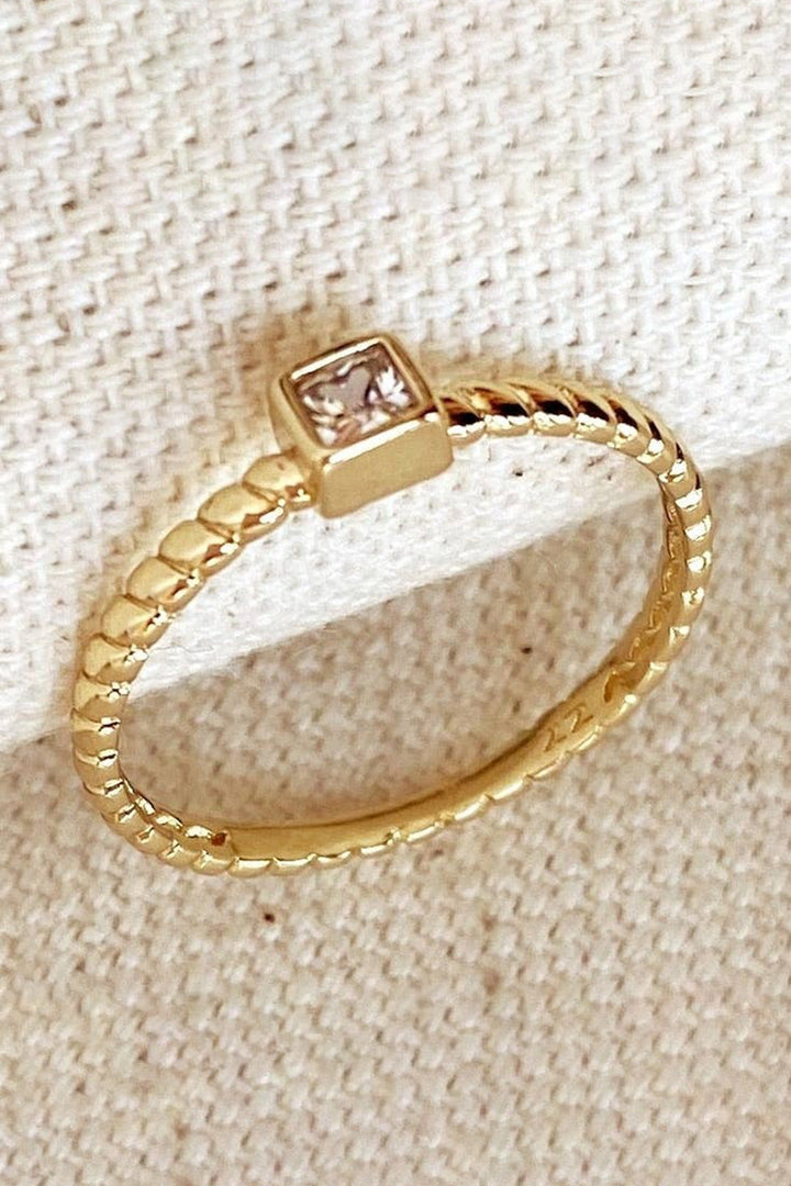 GoldFi - 18k Gold Filled Twisted Solitaire Band with Cubic Zirconium Stone
