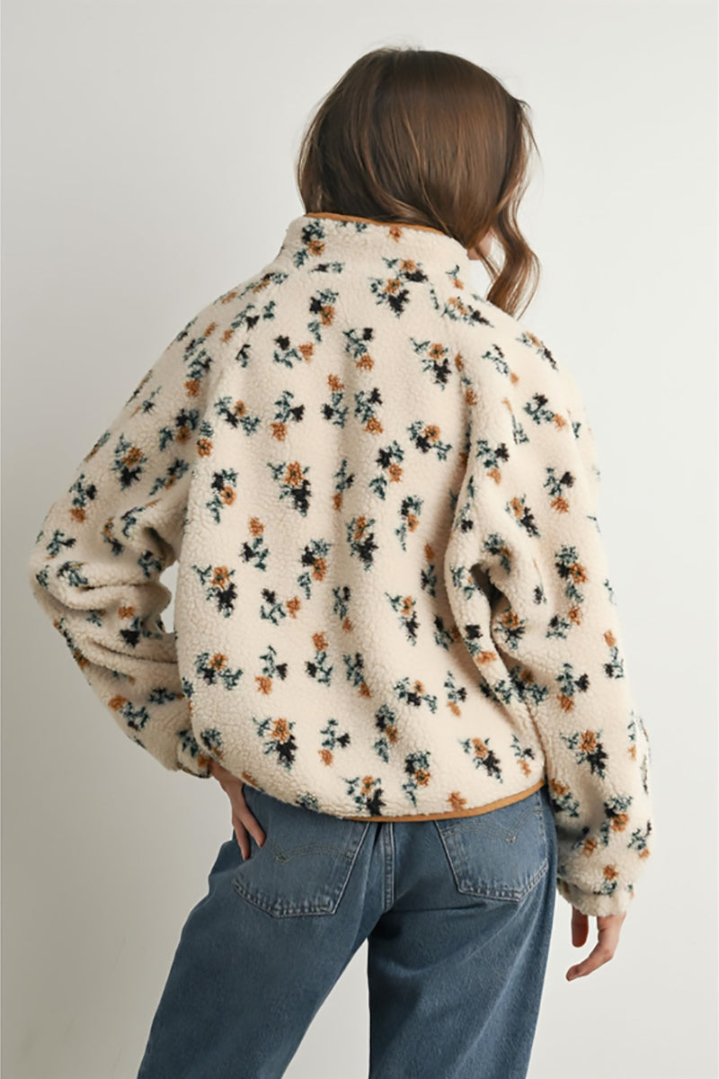BUTTERMELON - Floral Print Fluffy Fleece Jacket