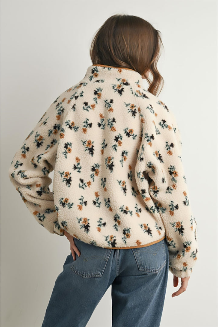 BUTTERMELON - Floral Print Fluffy Fleece Jacket