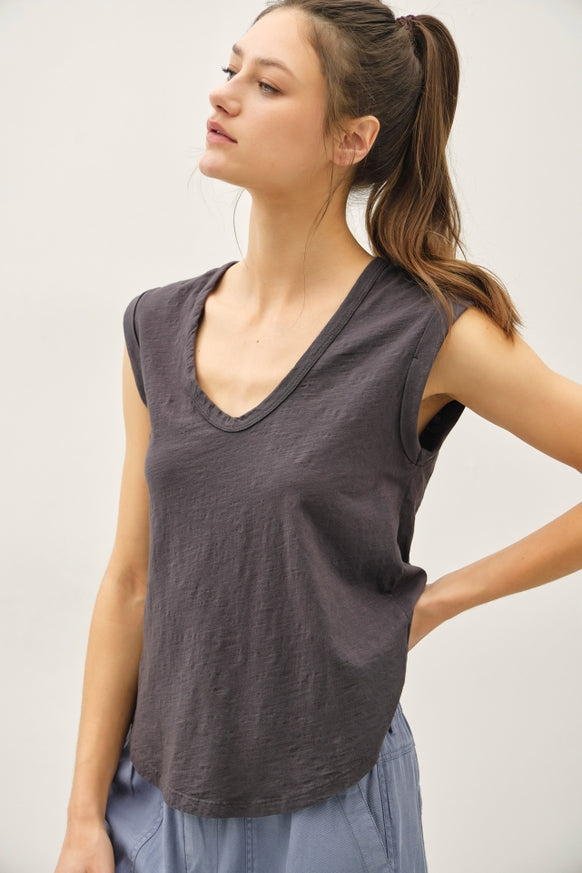 Be Cool - Basic Cap Sleeve Garment Dyed Top
