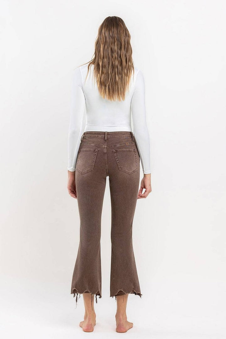 VERVET by Flying Monkey - Potting Soil - High Rise Distressed Hem Crop Flare Jean