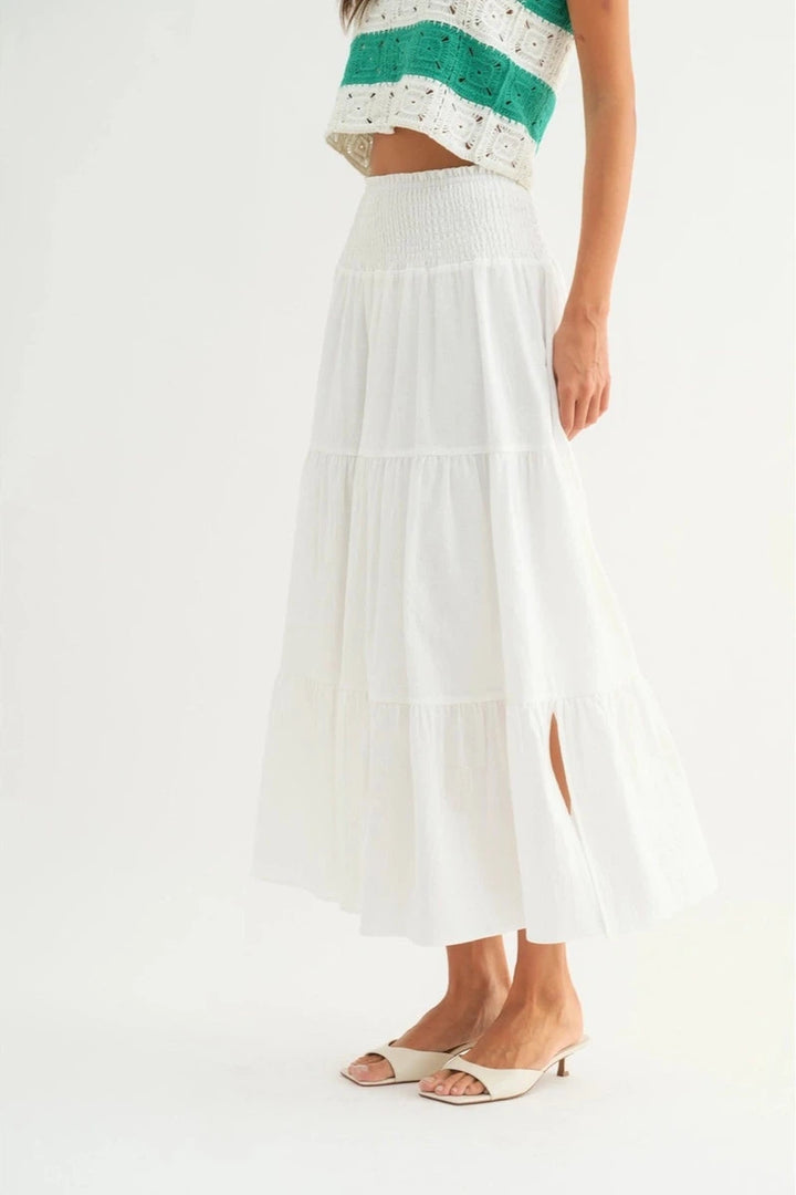 Wishlist Apparel - Cotton Tiered Midi Skirt in Off White