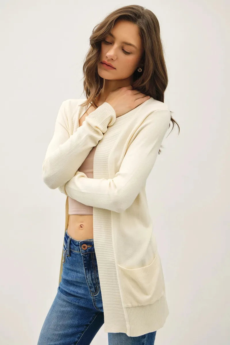 Be Cool - Cotton Blend Knit Open Front Cardigan in Snow White