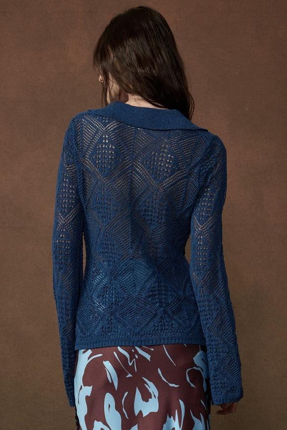 Promesa USA - Solid Geometric-Pointelle Bell-Sleeve Cardigan