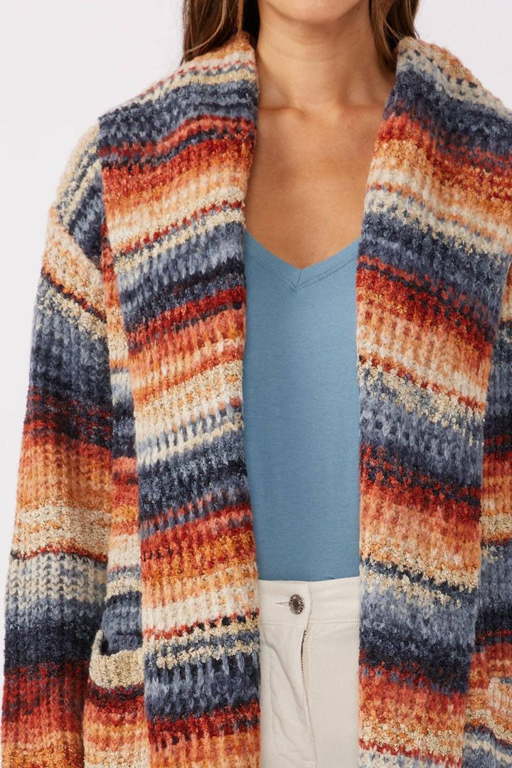 Lovestitch -  Knit Space Dye Long Sleeve Open Front Cardigan in Rust/Navy