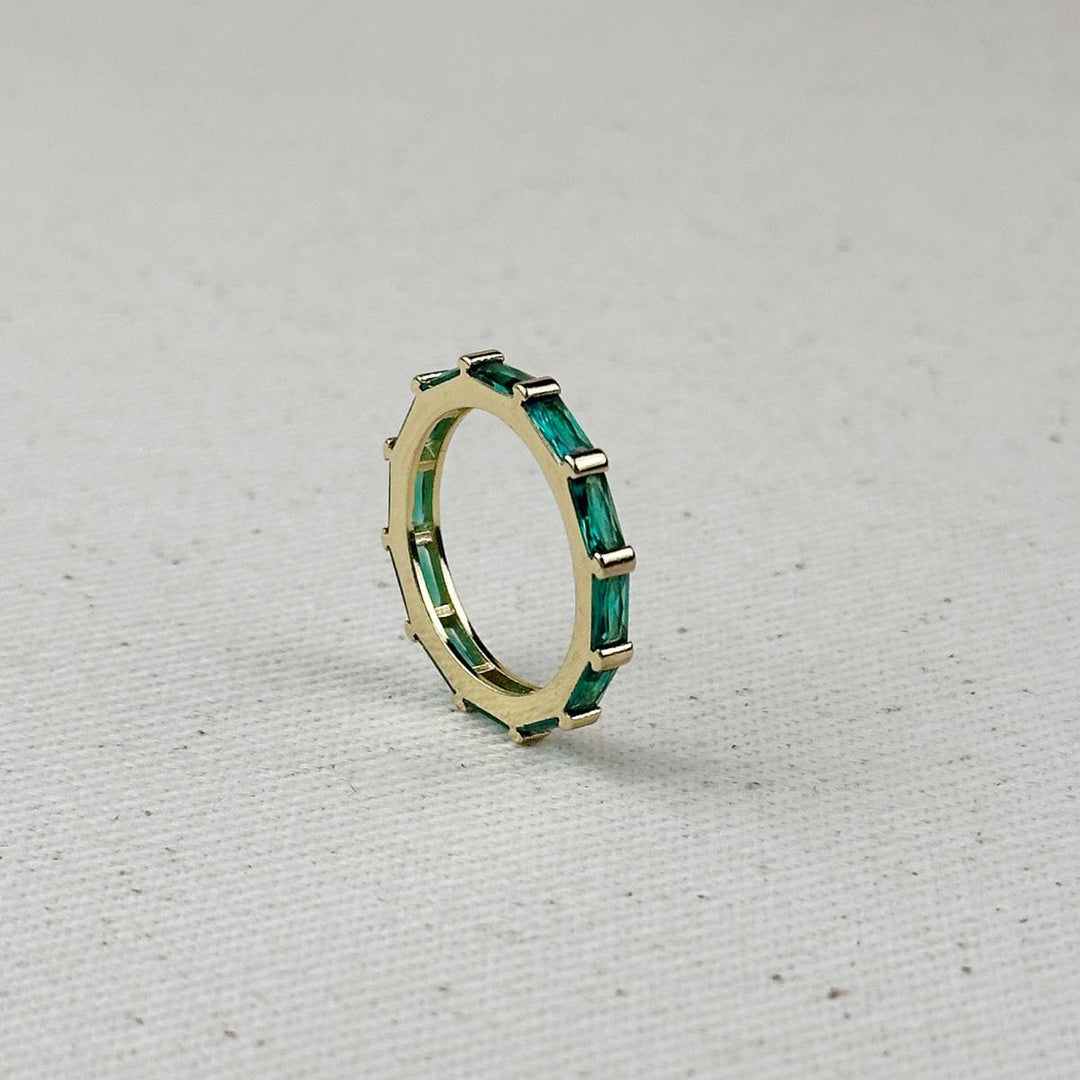 GoldFi - 18k Gold Filled Baguette CZ Band Ring: Emerald / 7.5