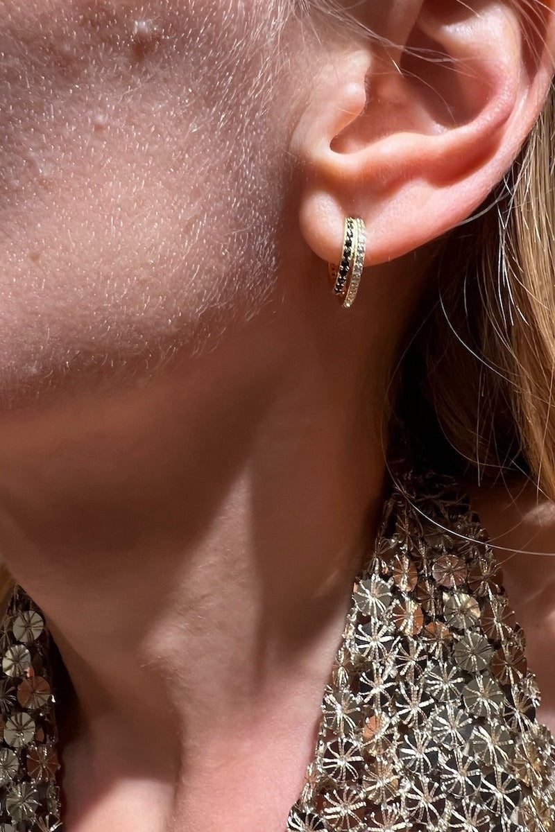 Native Gem - Evil Twin Huggies Edge with Black and White Cubic Zirconia in 14k Gold Vermeil