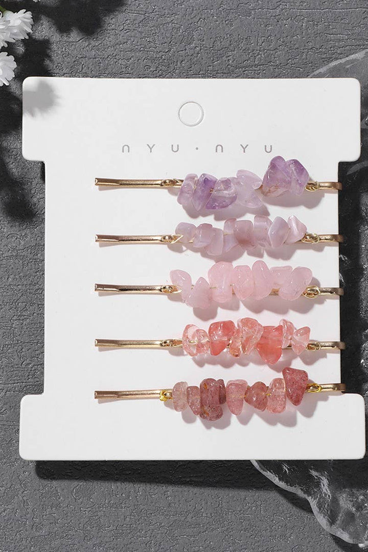 ACCITY - Natural Red Stone Hair Clip Set