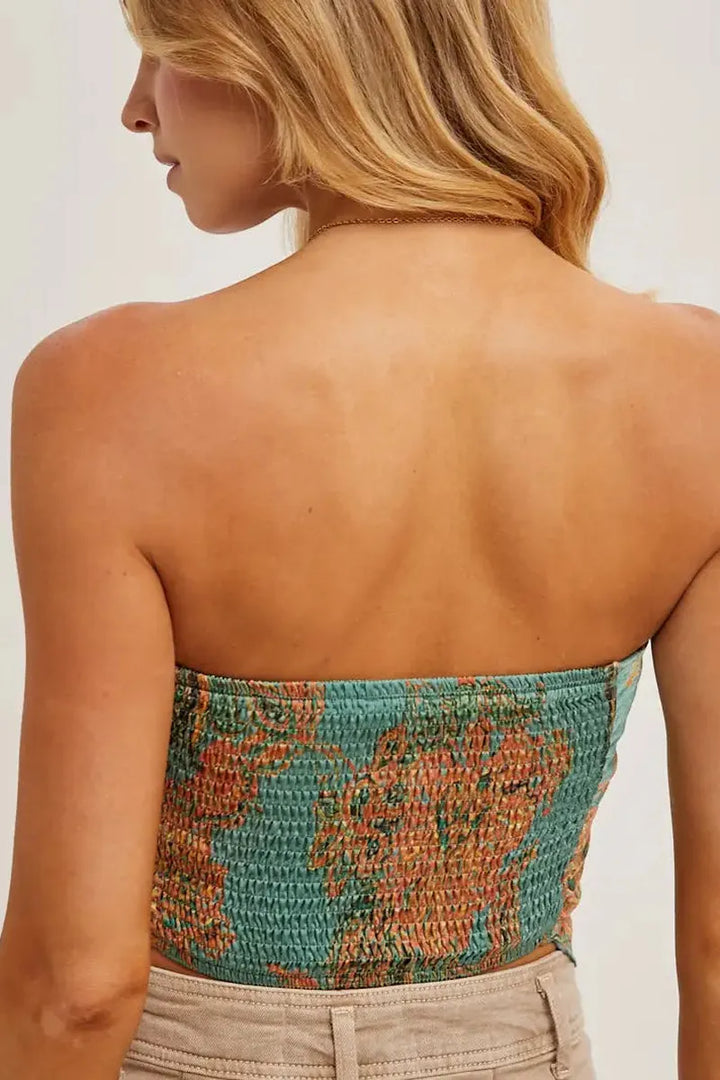 Bluivy - Paisley Satin Bandana Tube Top in Teal
